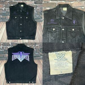Vintage 90s The Undertaker WWF Black Denim Vest Wrestling RARE Catalog Only Sz L